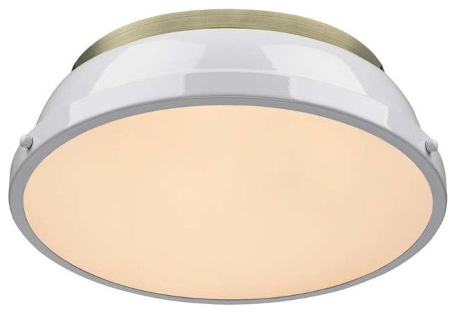 Golden Duncan 2 Light Flush Mount, Aged Brass, White Shade