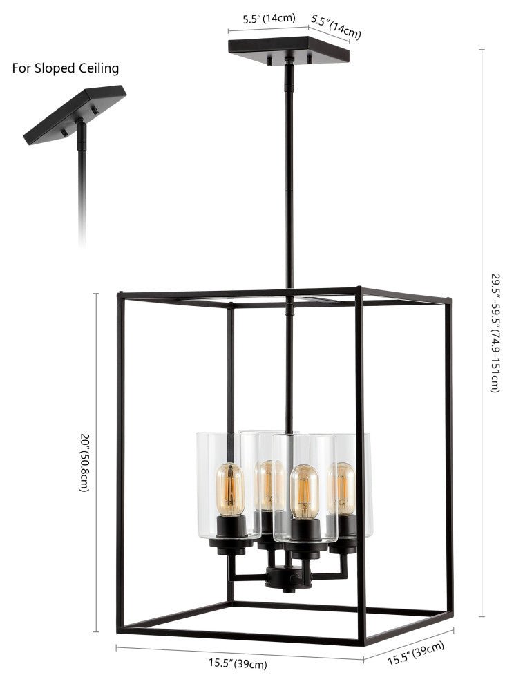 Everly 15.5" 4-Light Industrial Farmhouse Iron/Glass Pendant, Oil Rubbed Bronze