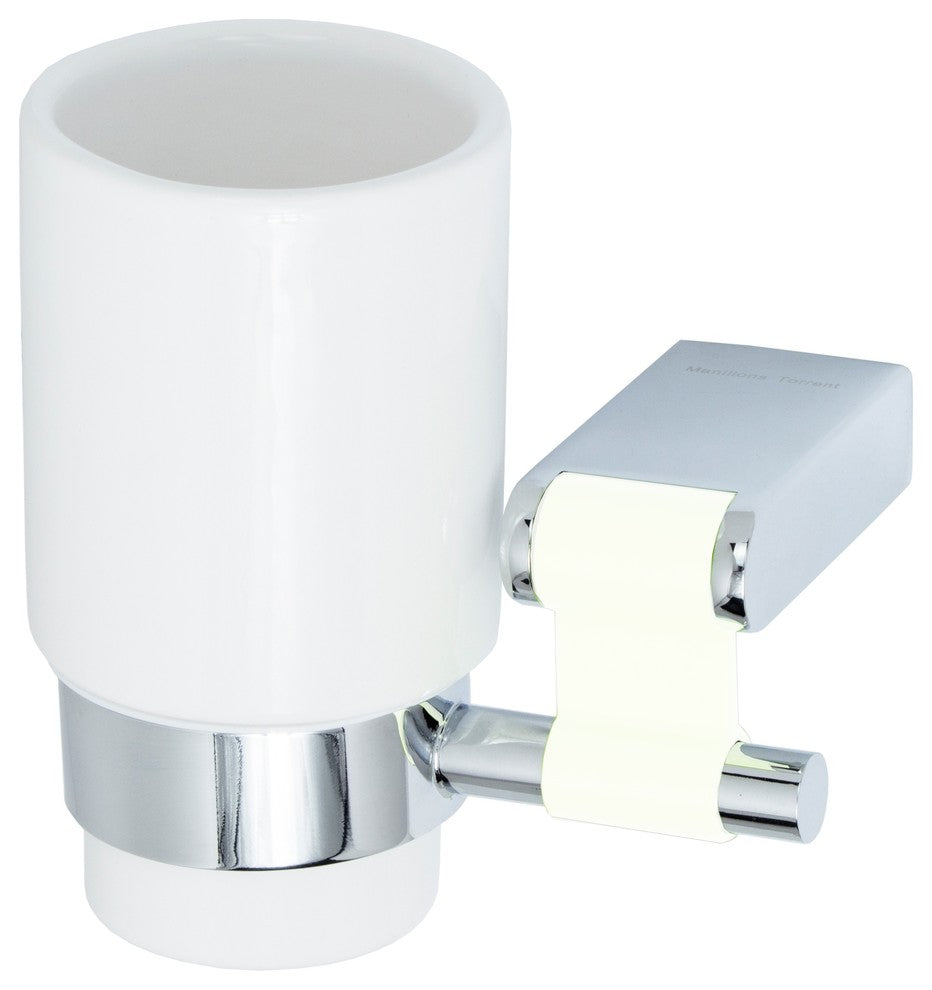 Iris Wall Toothbrush and Toothpaste Holder, Polished Chrome, White