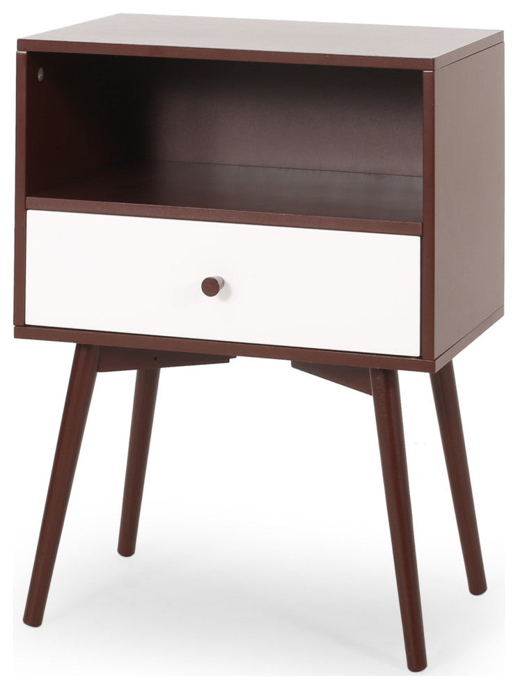 Alexis Mid-Century Modern Side Table, Brown and White