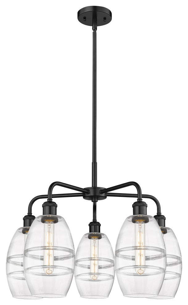 Ballston-Vaz 5-Light 24" Stem Chandelier, Matte Black, Clear