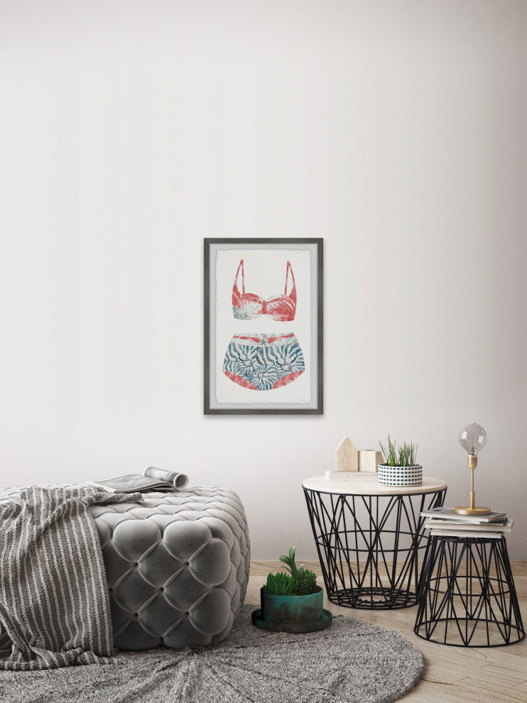 "Flamingo Summer Swimsuit" Framed Painting Print, 8"x12"