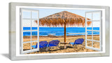 "Window Open To Beach Hut With Chairs" Seashore Wall Art, 1 Panel, 60"x28"