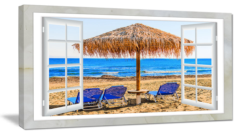"Window Open To Beach Hut With Chairs" Seashore Wall Art, 1 Panel, 60"x28"