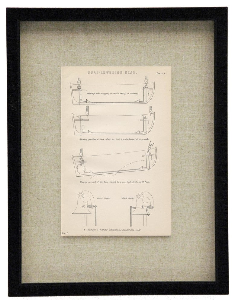 Small Mounted Boat Lowering Gear Plate 4, Black Shadowbox