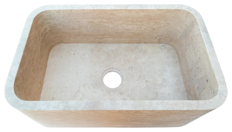 Troia Light Travertine Farmhouse Sink Honed and Filled (W)18" (L)30" (H)10"