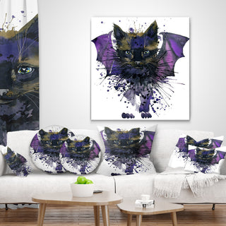 Black Cat With Blue Wings Animal Throw Pillow, 16"x16"