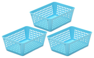 Plastic Storage Baskets for Office, Set of 3, Blue