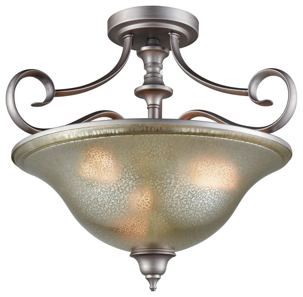Georgetown 3 Light Semi Flush In Weathered Zinc With Mercury Glass