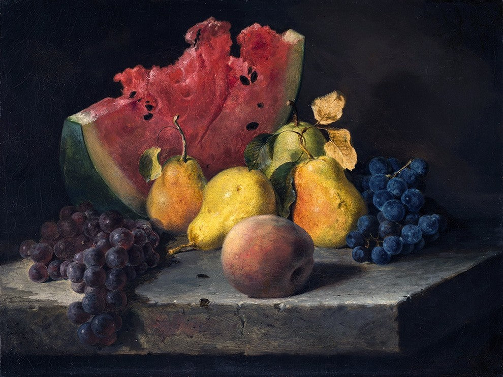Tile Mural Still Life Fruit Watermelon Grapes Pears, 6"x8", Glossy