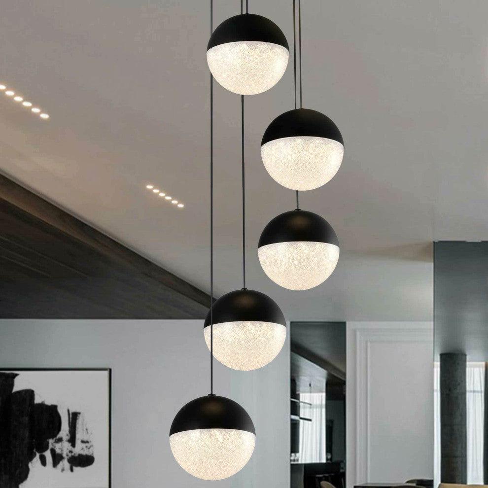 Ravello 5-Light ETL Certified Integrated LED Chandelier Lighting Fixture, Black