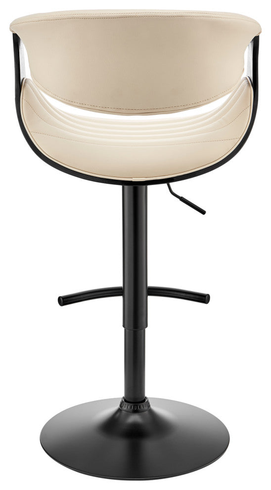 Gionni Adjustable Swivel Cream Faux Leather and Black Wood Bar Stool