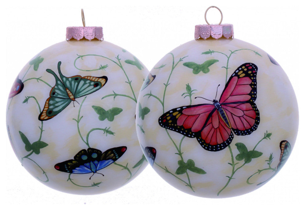 Colorful Butterflies Hand Painted Mouth Blown Glass Ornament