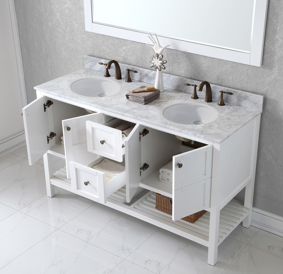 Winterfell 60" Double Bathroom Vanity Set, White With Mirror