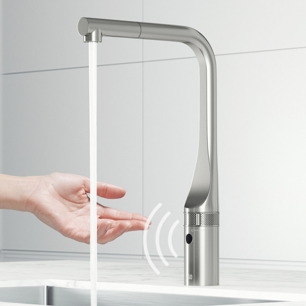 VIGO Jewel 15" H Touchless Pull-Out Sprayer Kitchen Faucet, Stainless Steel
