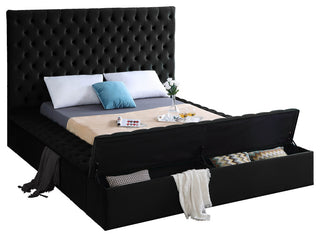 Bliss Velvet Upholstered  Bed, Black, Full