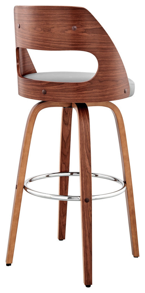 Julius 30" Gray Faux Leather and Walnut Wood Bar Stool