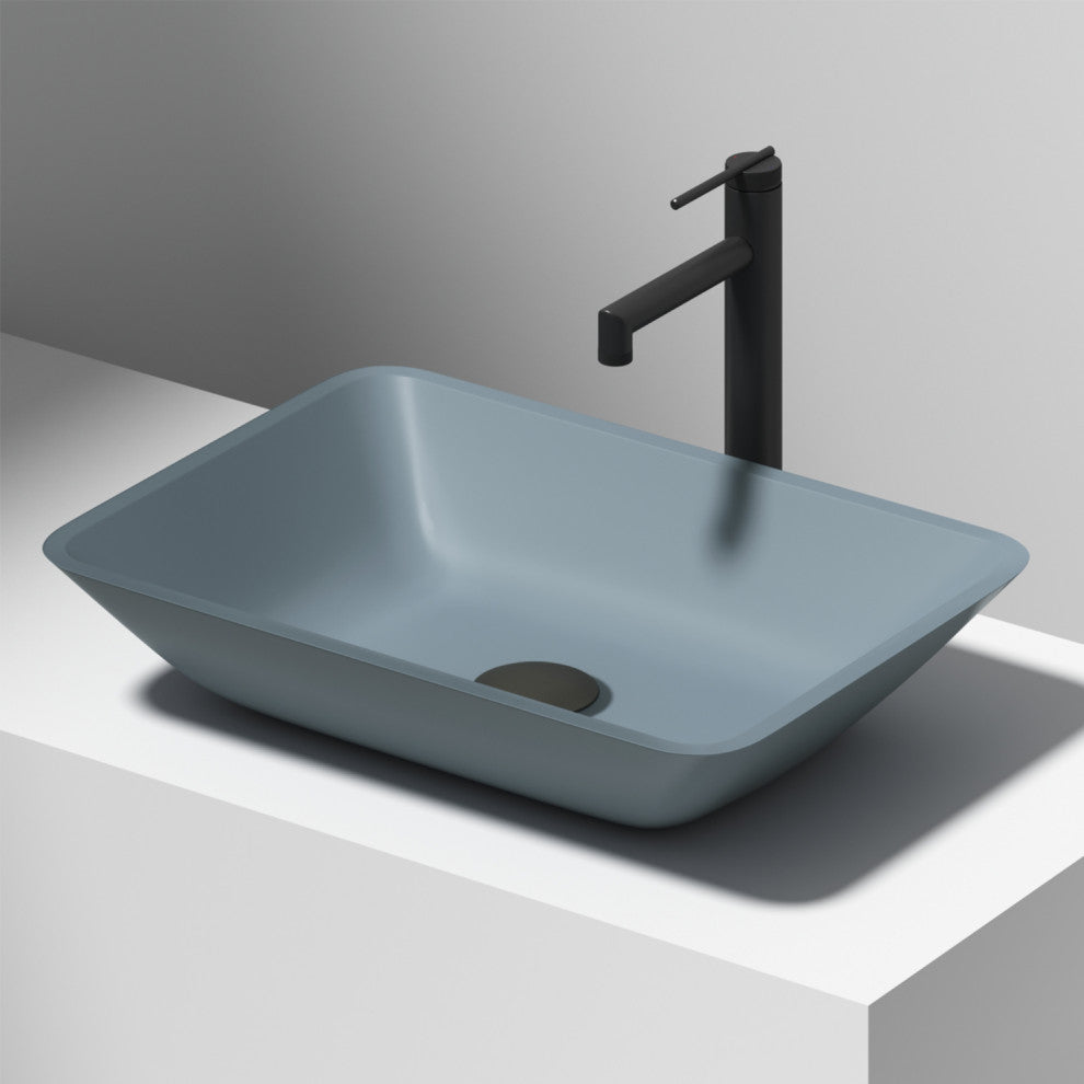 VIGO Sottile 18"L x 13"W x 4"H Glass Rectangular Vessel Bathroom Sink, Metallic