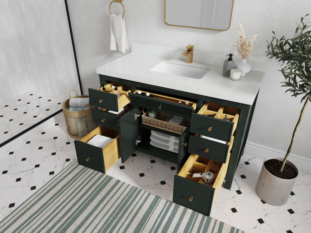 Sonoma 60 Single Bathroom Vanity in Dark Forest Green with 2" White Quartz