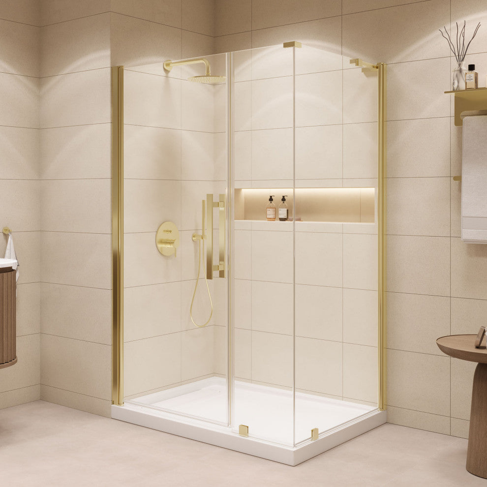 Pasadena 48"Wx36"Dx74 3/4"H Corner Pivot Shower Kit Gold Base