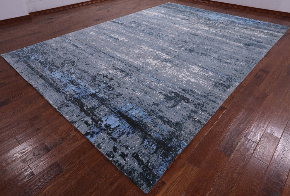 Wool and Silk Modern Hand Knotted Rug 10' 0" X 14' 2" Q7123
