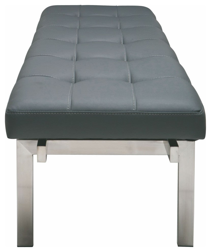 Louve Long Brushed Stainless Steel Frame Bench, Gray