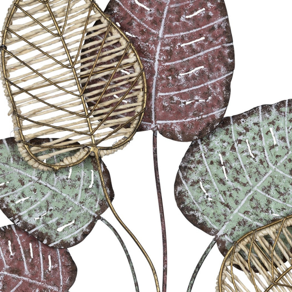 Botanical Metal Wall D"cor With Rattan Detailing
