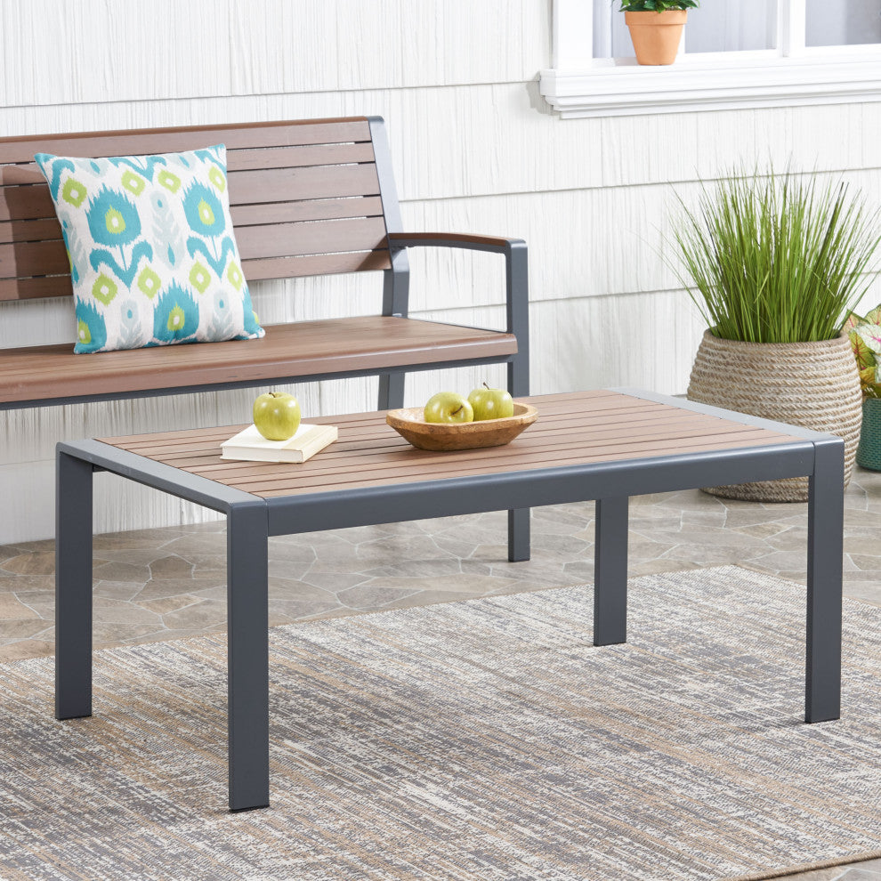 Trimble Outdoor Aluminum Coffee Table, Gray and Brown