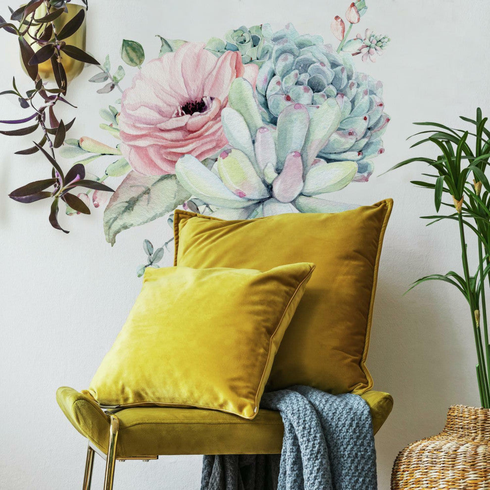 Watercolor Floral Succulents Peel And Stick Giant Wall Decals