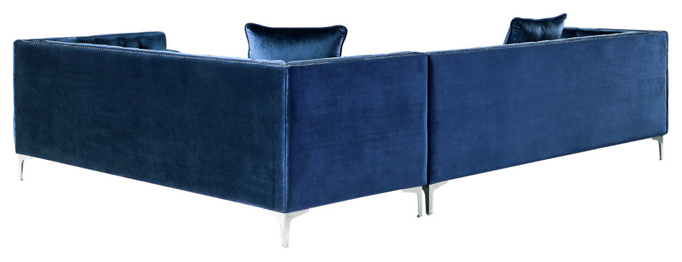 Jeannie 120" Velvet Corner Sectional Sofa, Navy, Right Facing
