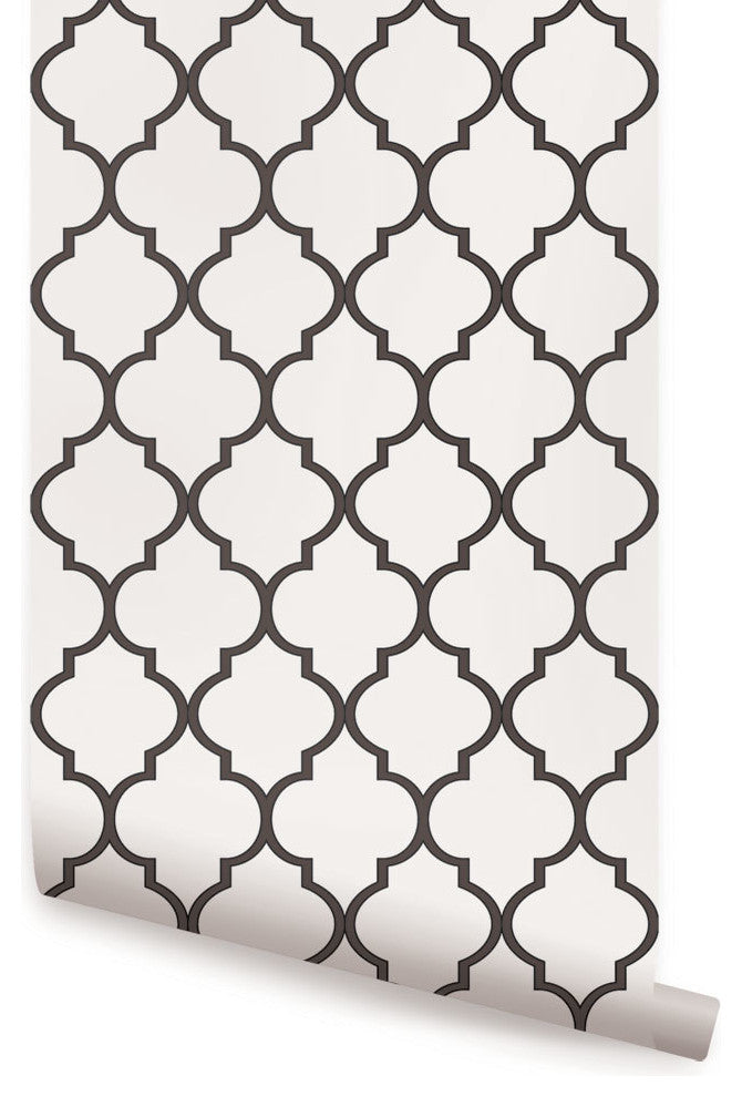 Moroccan Peel and Stick Vinyl Wallpaper, Off White Brown, 24" X 60"