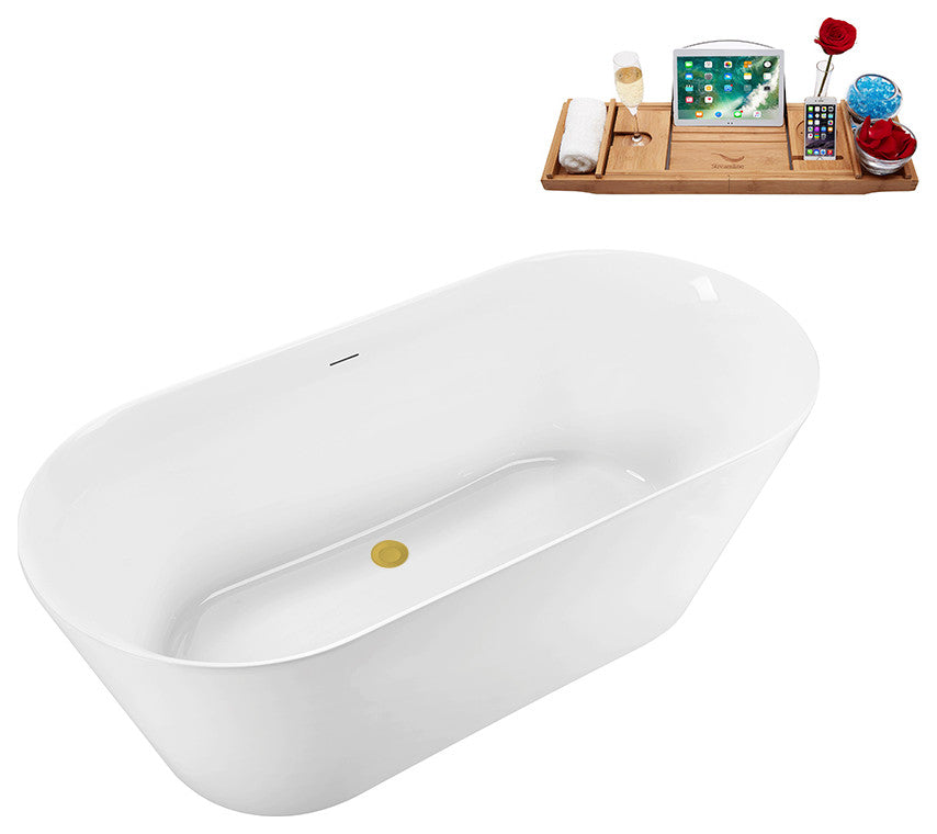 59" Streamline N3720BGL Soaking Freestanding Tub and Tray With Internal Drain