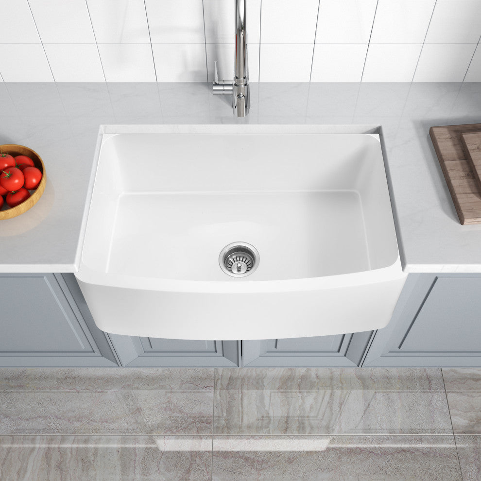 ANZZI Prisma Matte White Solid Surface Farmhouse 36" Single Bowl Kitchen Sink
