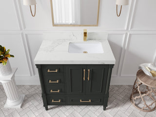 Aberdeen 36 Right Offset Bath Vanity in Black Top 2" Calacatta Nuvo