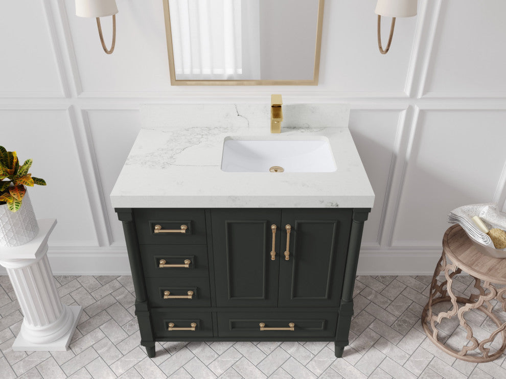 Aberdeen 36 Right Offset Bath Vanity in Black Top 2" Calacatta Nuvo