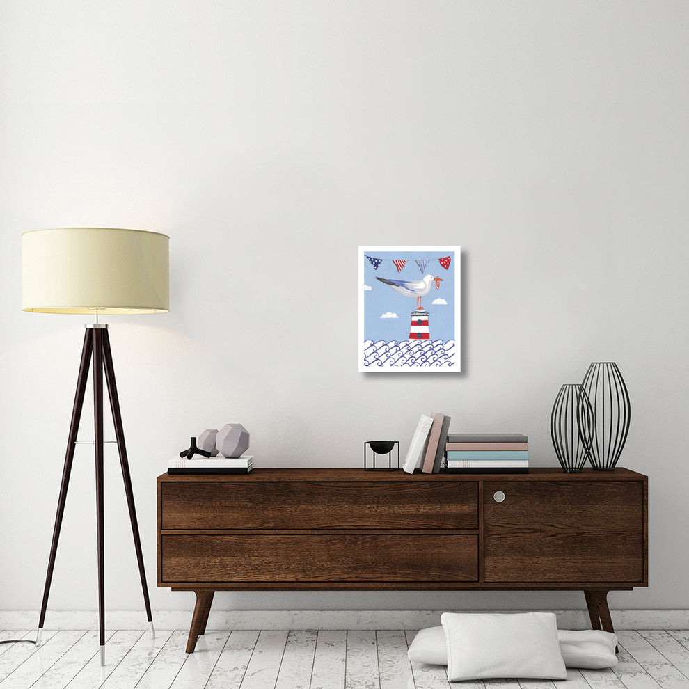 "Coastal Bird I Flags on Blue" Digital Paper Print by Farida Zaman, 18"x22"