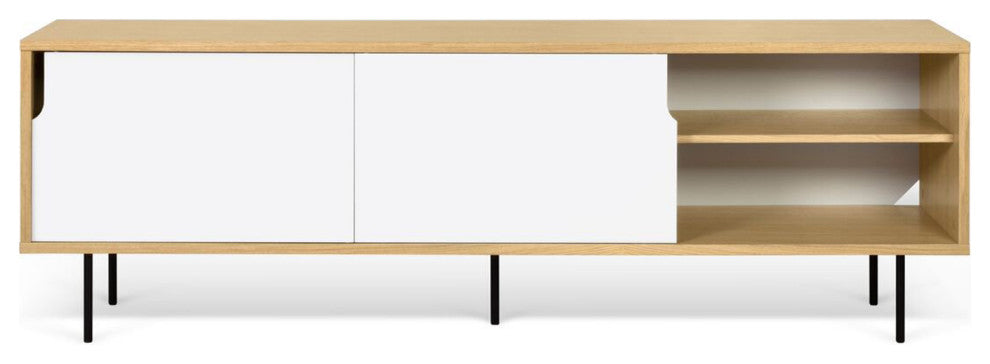 Modern Long Wood 2 Tone Sideboard , White Door, Steel Leg