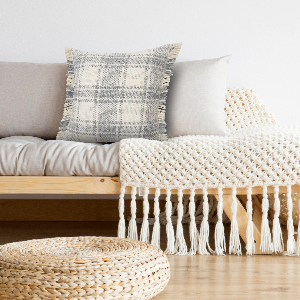 Charles Casual Plaid Cabin Throw Pillow With Fringe