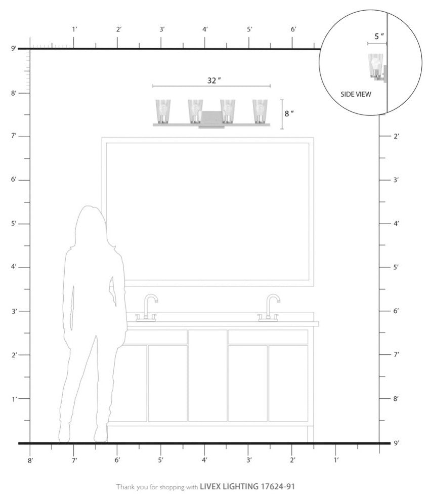 Cityview 4 Light Brushed Nickel Large Vanity Sconce
