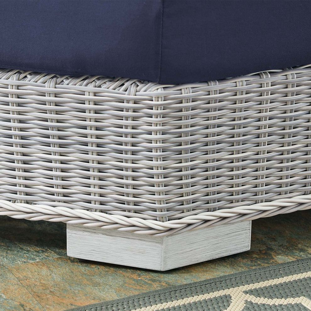 Sofa Corner Chair, Sunbrella, Round, Rattan, Gray Blue Navy, Outdoor