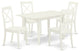 5Pc Dining Set 4 Wood Chairs, Butterfly Leaf Seat, Wood Table, Linen White