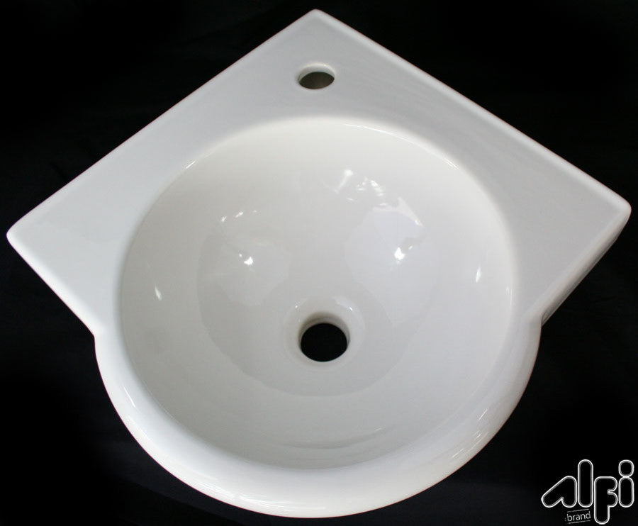 White 15"  Round Corner Wall Mounted Porcelain Bathroom Sink