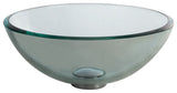 Clear 14" Glass Vessel Bathroom Sink, PU Drain, Mounting Ring, Chrome