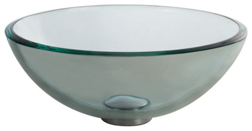 Clear 14" Glass Vessel Bathroom Sink, PU Drain, Mounting Ring, Chrome