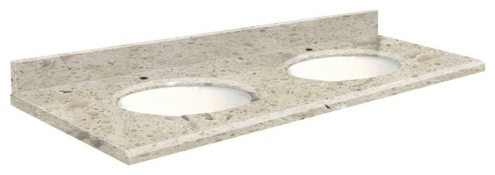 Quartz 61"x22" Double Sink Vanity Top, Single Faucet Hole, Carmel, White Bowl