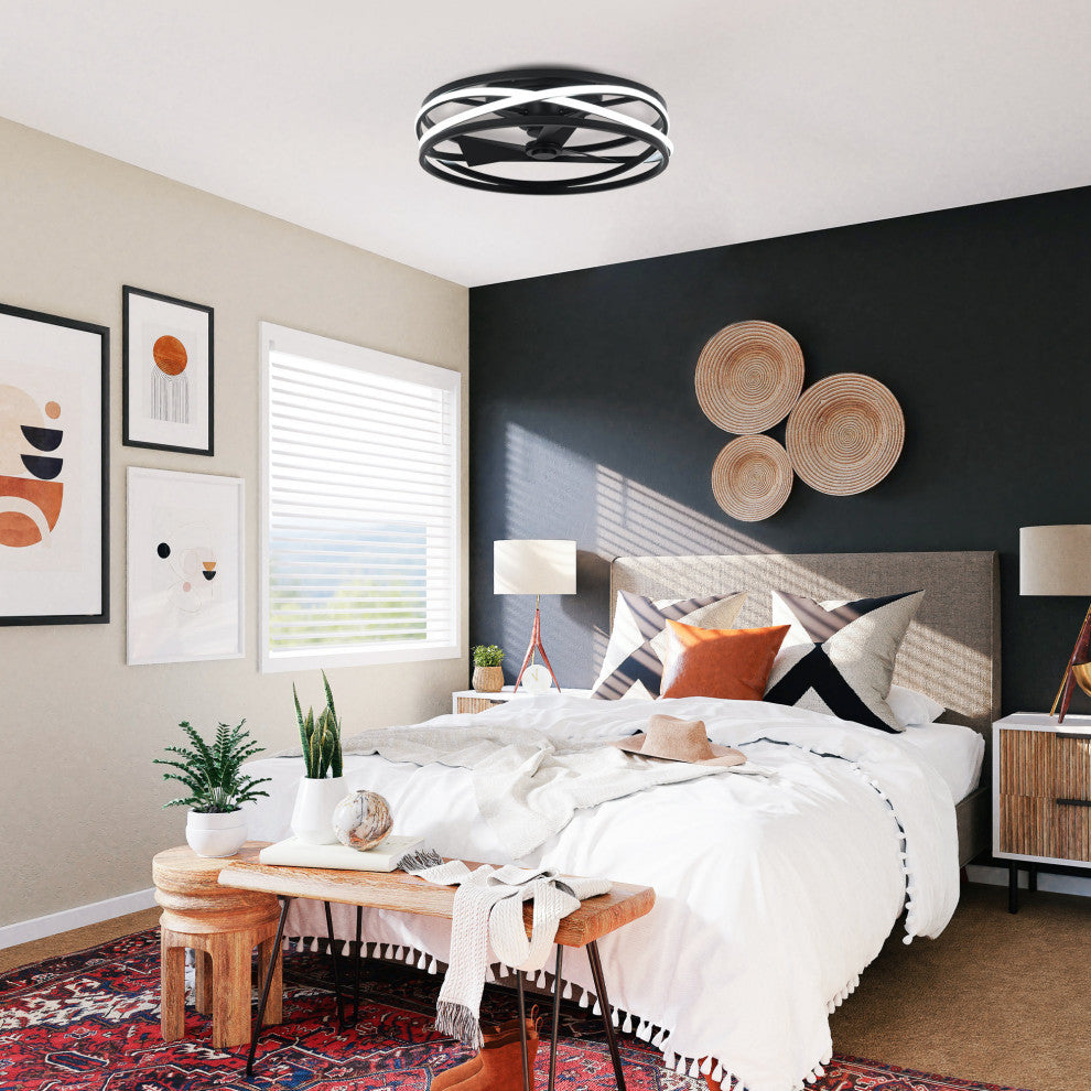 19.68 inch Small Flush Mount Ceiling Fan with Light and Remote, Matte Black