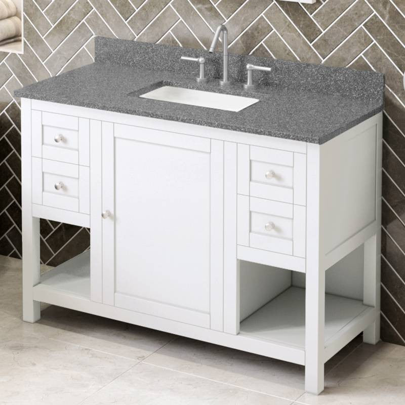 Astoria Transitional 48" White Vanity, Boulder Cultured Marble Vanity Top
