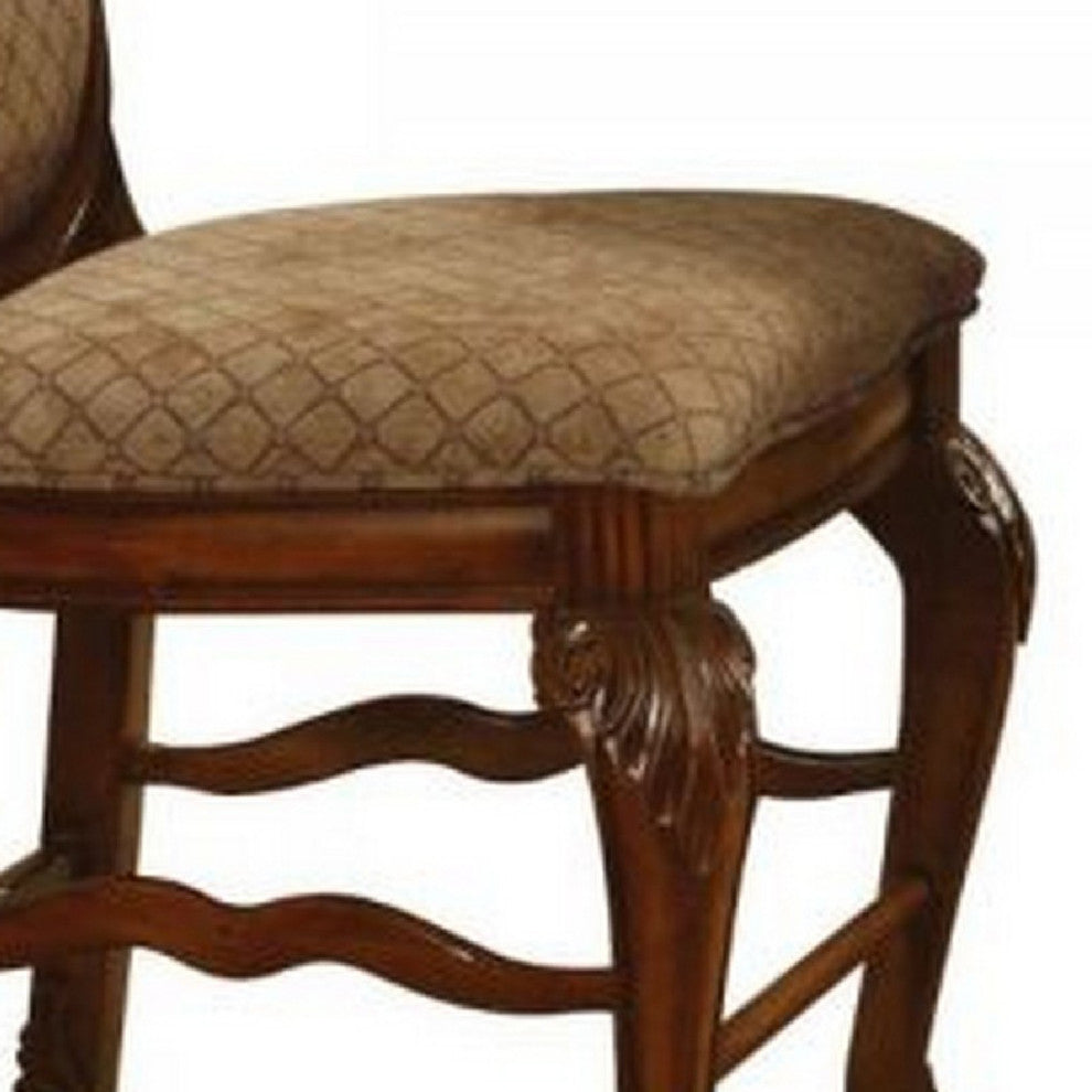 Benzara BM266511 S/2 Counter Height Chair, Fabric Seat and Crown Top, Brown