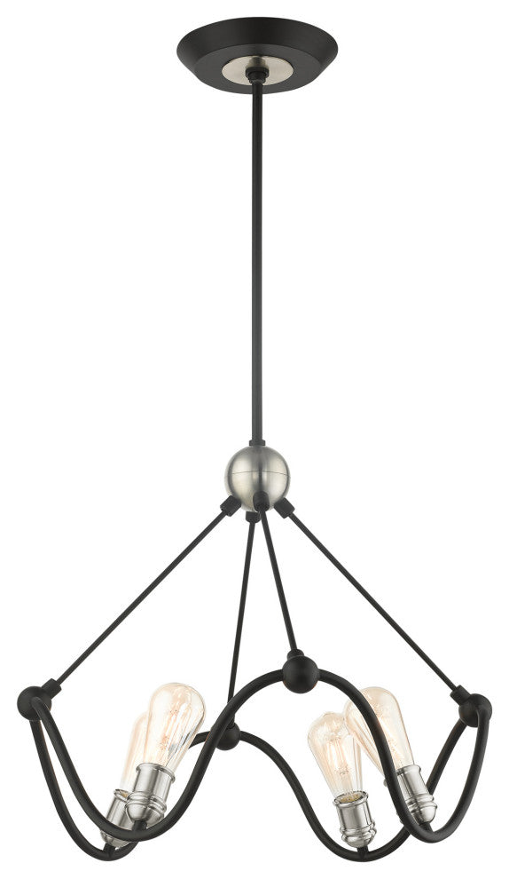 Textured Black With Brushed Nickel Accents, Contemporary, Industrial, Chandelier