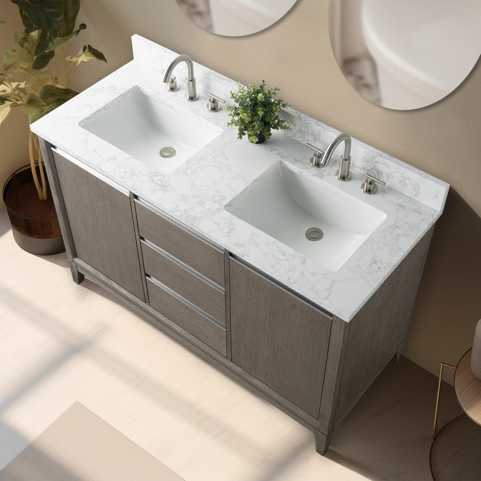 Vanity Art Bathroom Vanity With Sink, Driftwood Gray, 54" Double